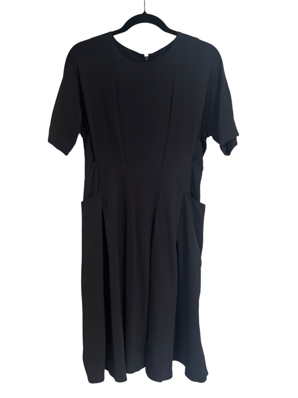 COS Dark Navy Office Business Quiet Luxury Midi A-Line Short Sleeve Dress- 4